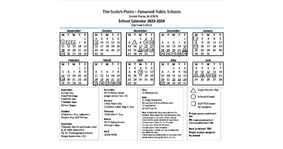Scotch Plains-Fanwood School District Publishes Academic Calendar for 2023-24  School Year | Scotch Plains/Fanwood, NJ News TAPinto