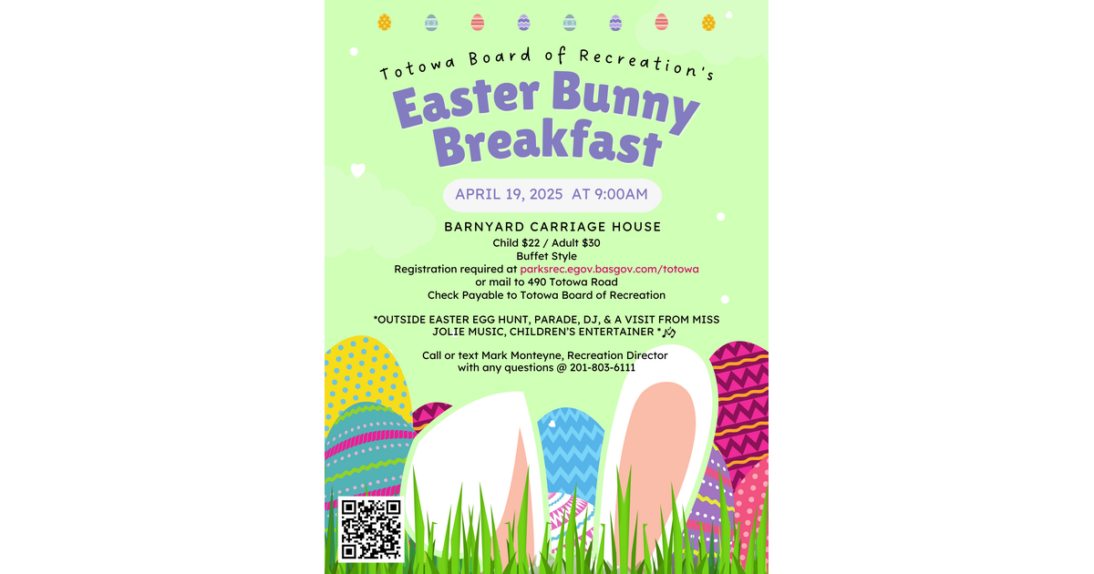 Totowa Board of Recreation Announces Easter Bunny Breakfast