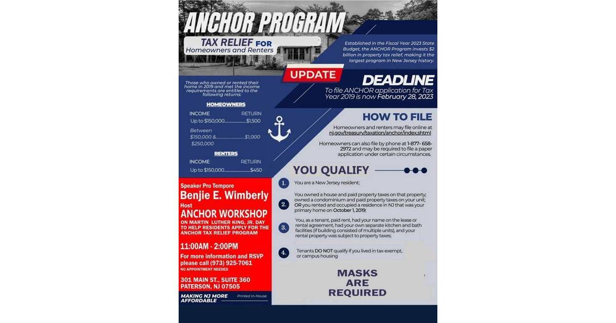 Wimberly to Host ANCHOR Tax Relief Filing on Monday, January 16 Paterson, NJ News TAPinto