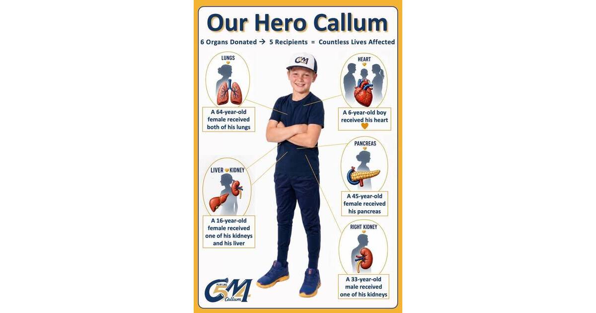 Update on the Callum Thomas McGookin Organ Donations; 5 Recipients Receive Life-Saving Organs from Chatham 11-Year-Old