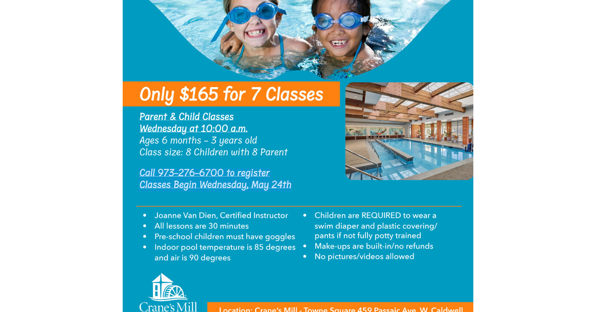 Swim Lessons for Kids at Crane's Mill More Dates Added! West Essex