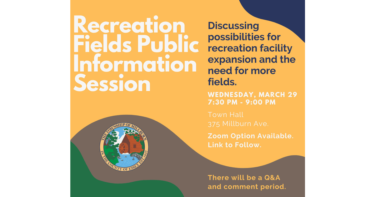 Millburn's Second Recreation Field Public Information Session Will Be