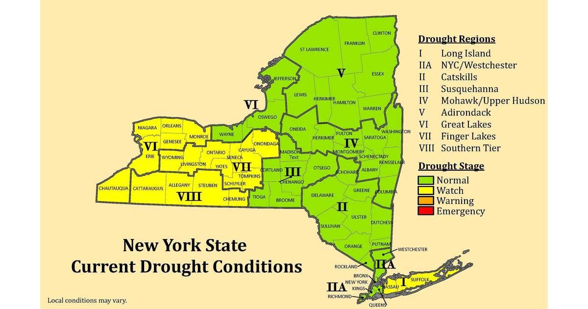 New York State State Issues Drought Watch for 21 Counties Greater