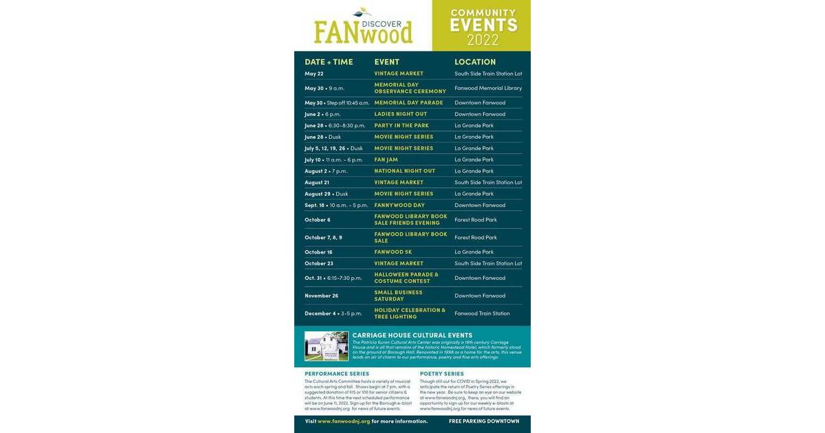 Fanwood Announces 2022 Events Calendar Scotch Plains/Fanwood, NJ News