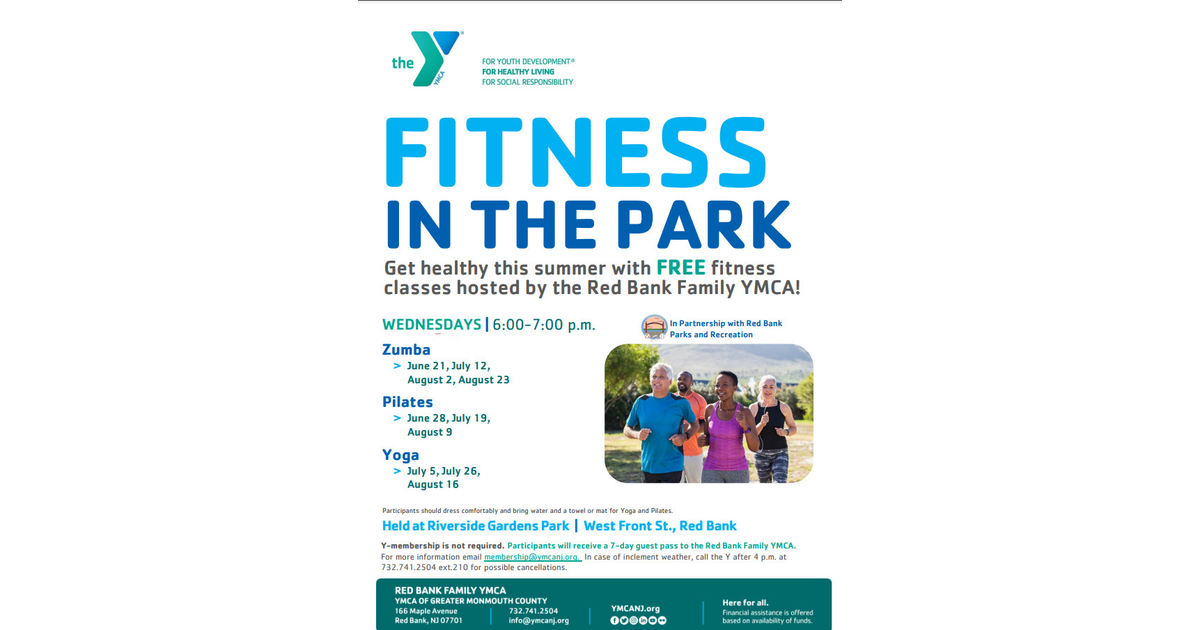 Red Bank Family YMCA Free Fitness in the Park Every Wednesday Red