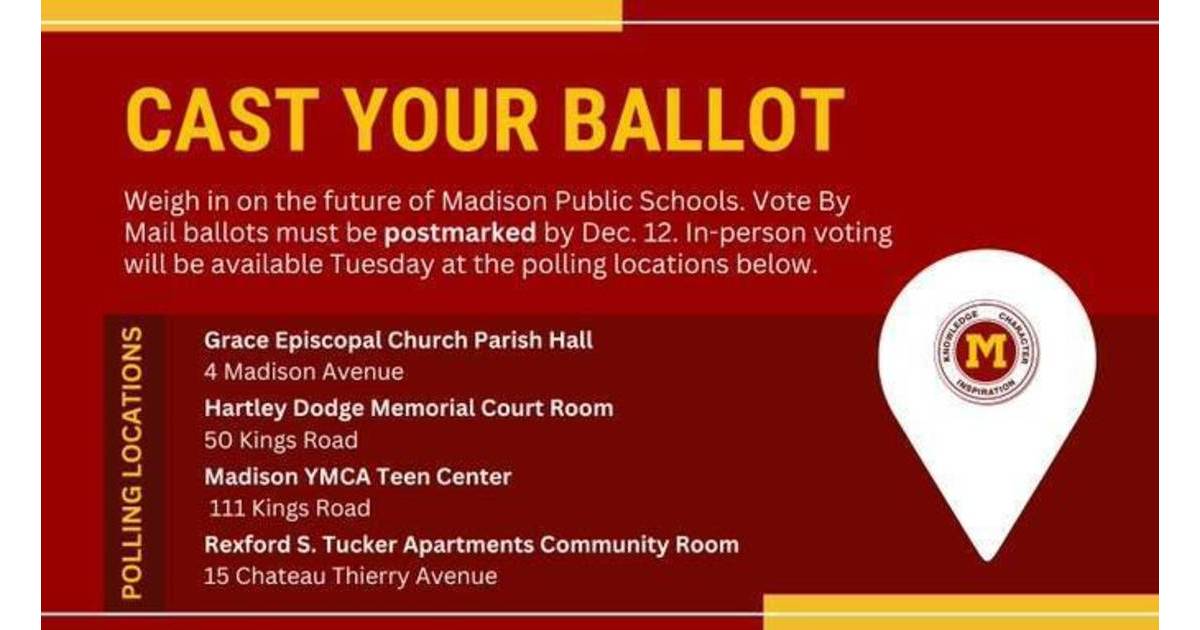 Poll Locations for the Dec. 12 Madison Public School Referendum Vote