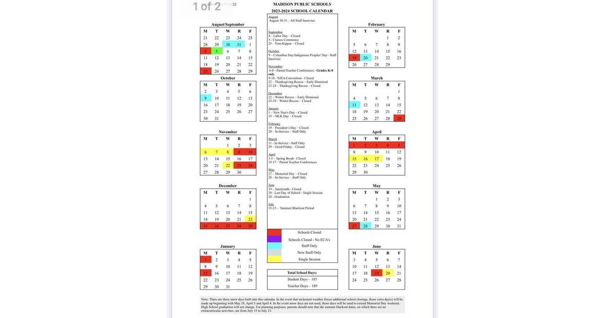 Madison School District Releases 2023-24 School Calendar | Madison, NJ News TAPinto Madison School District Releases 2023-24 School Calendar | Madison, NJ News TAPinto