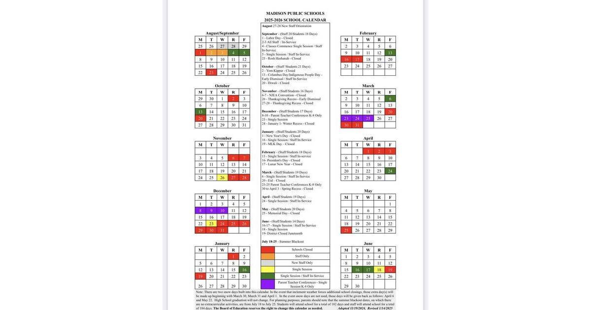 Madison School District Publishes Revised 2025-26 Calendar ...