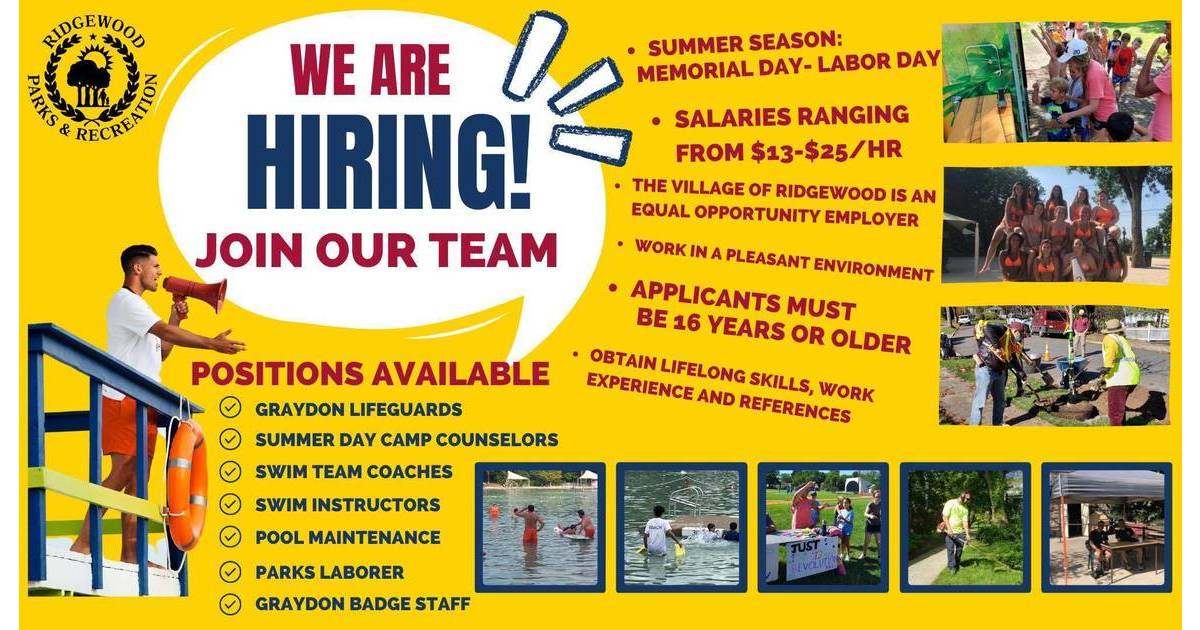 Parks & Recreation Holding Summer Job Fair March 8 Ridgewood, NJ News