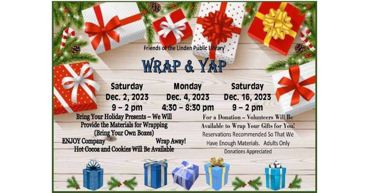 Come out and Join Friends of Linden Public Library Wrap and Yap