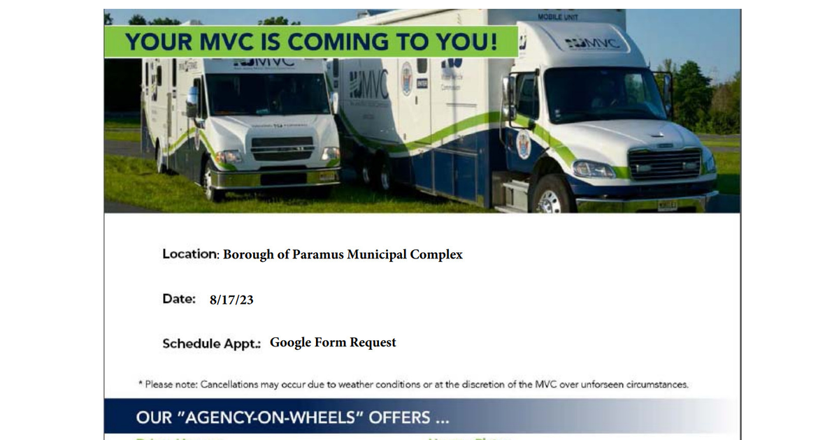 Attention Paramus MVC is Coming to You! Paramus, NJ News TAPinto