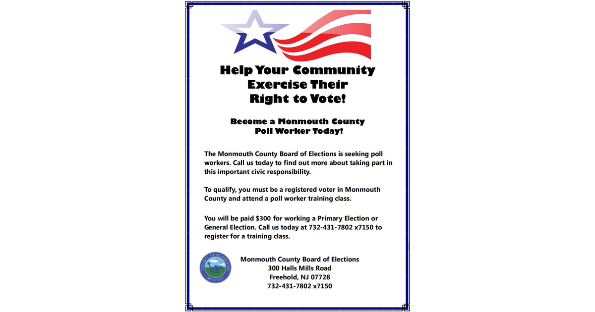 Monmouth County Board of Elections Seeking Pollworkers for