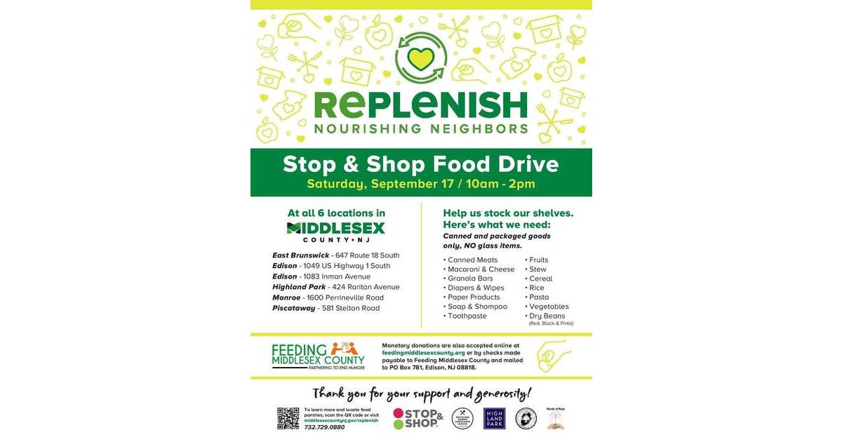 Stop & Shop and REPLENISH to Hold oneday Food Drive at Middlesex