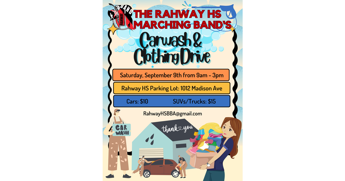 Rahway HS Marching Band Holding Car Wash & Clothing Drive on Sept. 9
