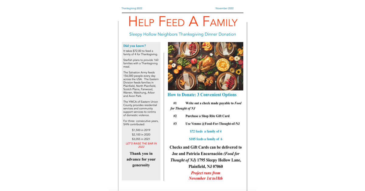 Thanksgiving Food Drive Underway To Help Feed Plainfield Families 