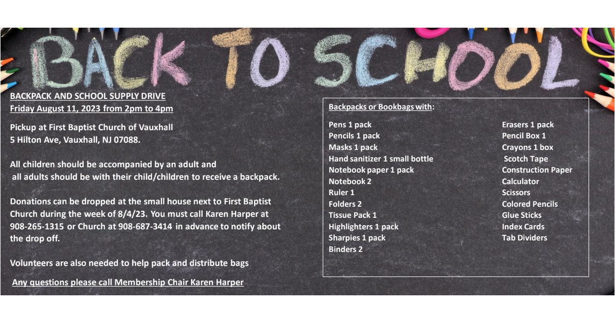 Annual Back to School Backpack and Supply Drive and Giveaway at First