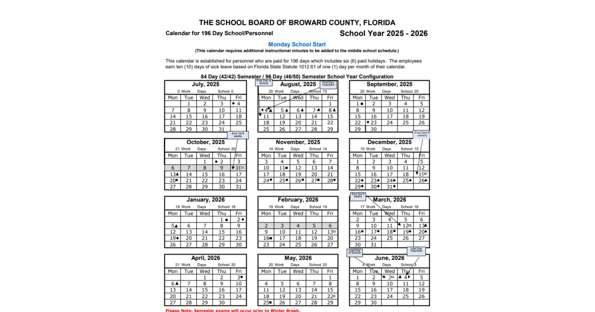 2025-26 Broward Schools Calendar Released | Parkland, FL News TAPinto | TAPinto