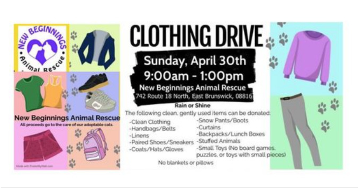 Help the Cats and Kittens! Clothing Drive for New Beginnings Animal Rescue East Brunswick, NJ