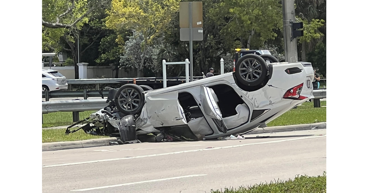 Two People Taken to Hospital After Car Overturned in Crash in Coral ...