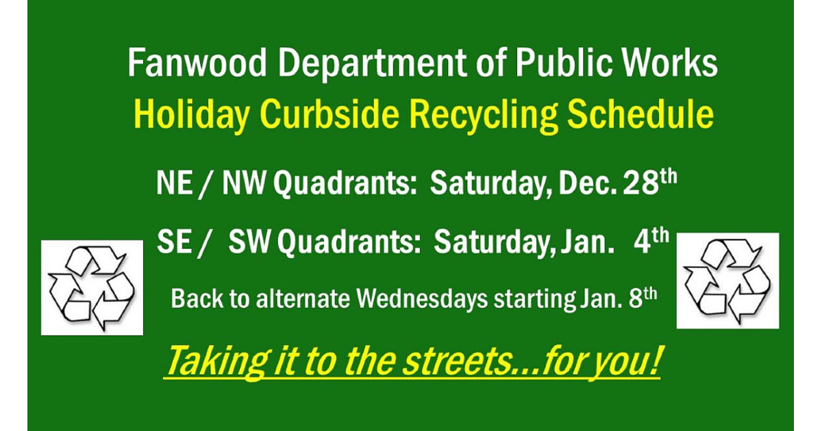 Fanwood Holiday Curbside Recycling Schedule Scotch Plains/Fanwood, NJ