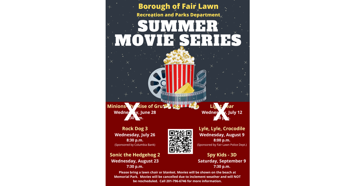 Fair Lawn Family Movie Night Compliments of Your Recreation Department Fair Lawn/Glen Rock, NJ
