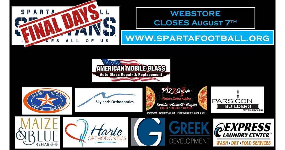 Sparta Spartan Youth Football store Closes August 7 Sparta, NJ