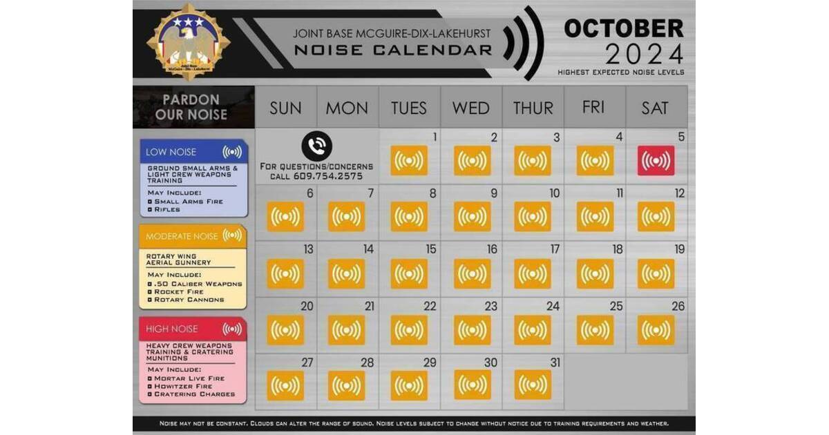 Fort Dix Noise Calendar October 2025