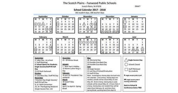 2017-18 School Calendar Proposed by BOE | Scotch Plains/Fanwood, NJ News  TAPinto