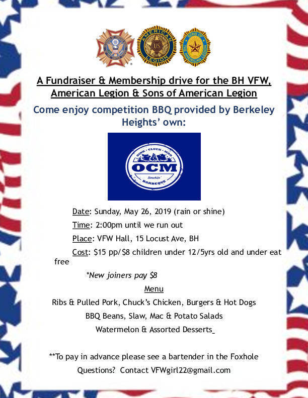Berkeley Heights VFW Barbecue Fundraiser and Membership Drive TAPinto