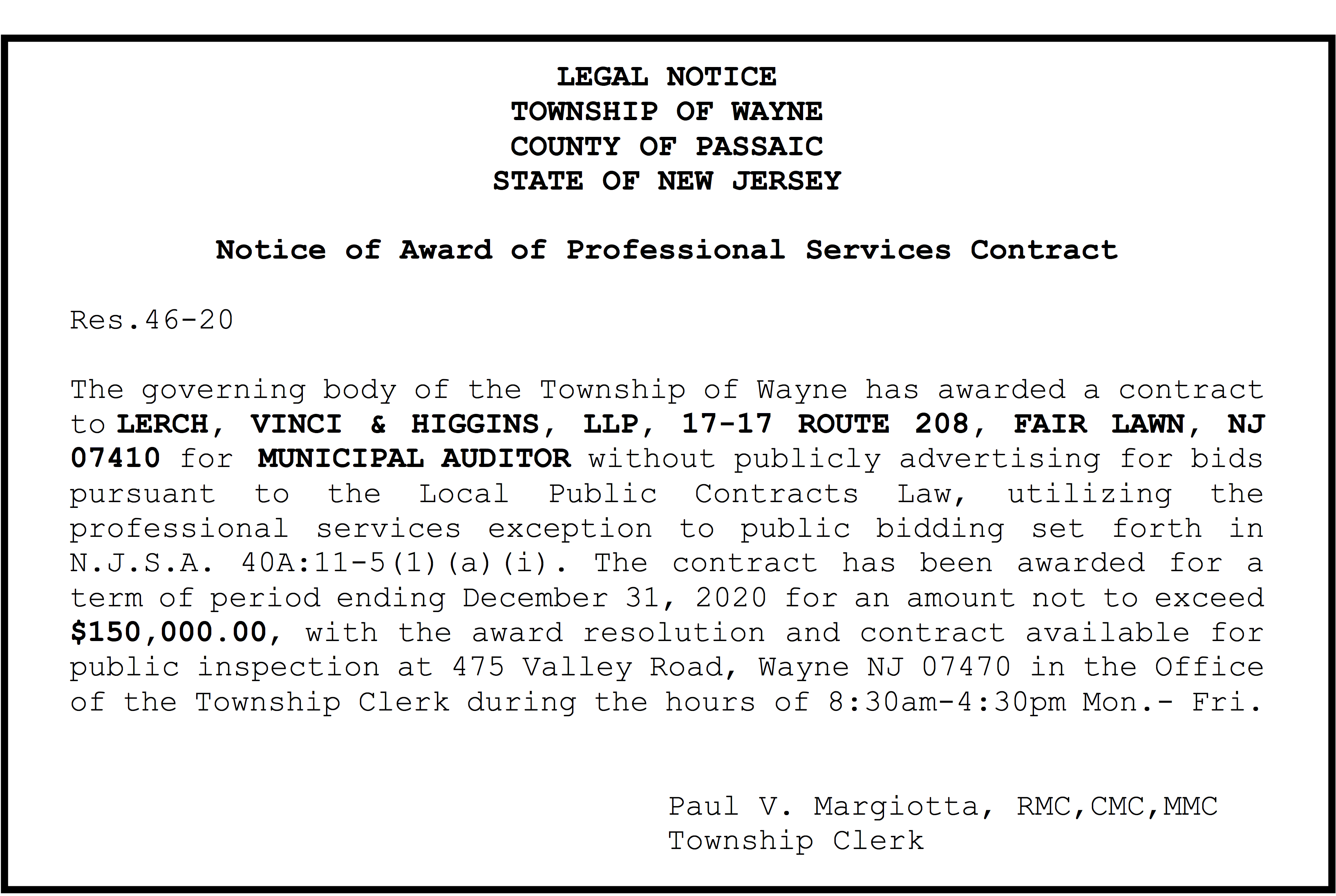 Township Legal Notices Jan 3 | TAPinto