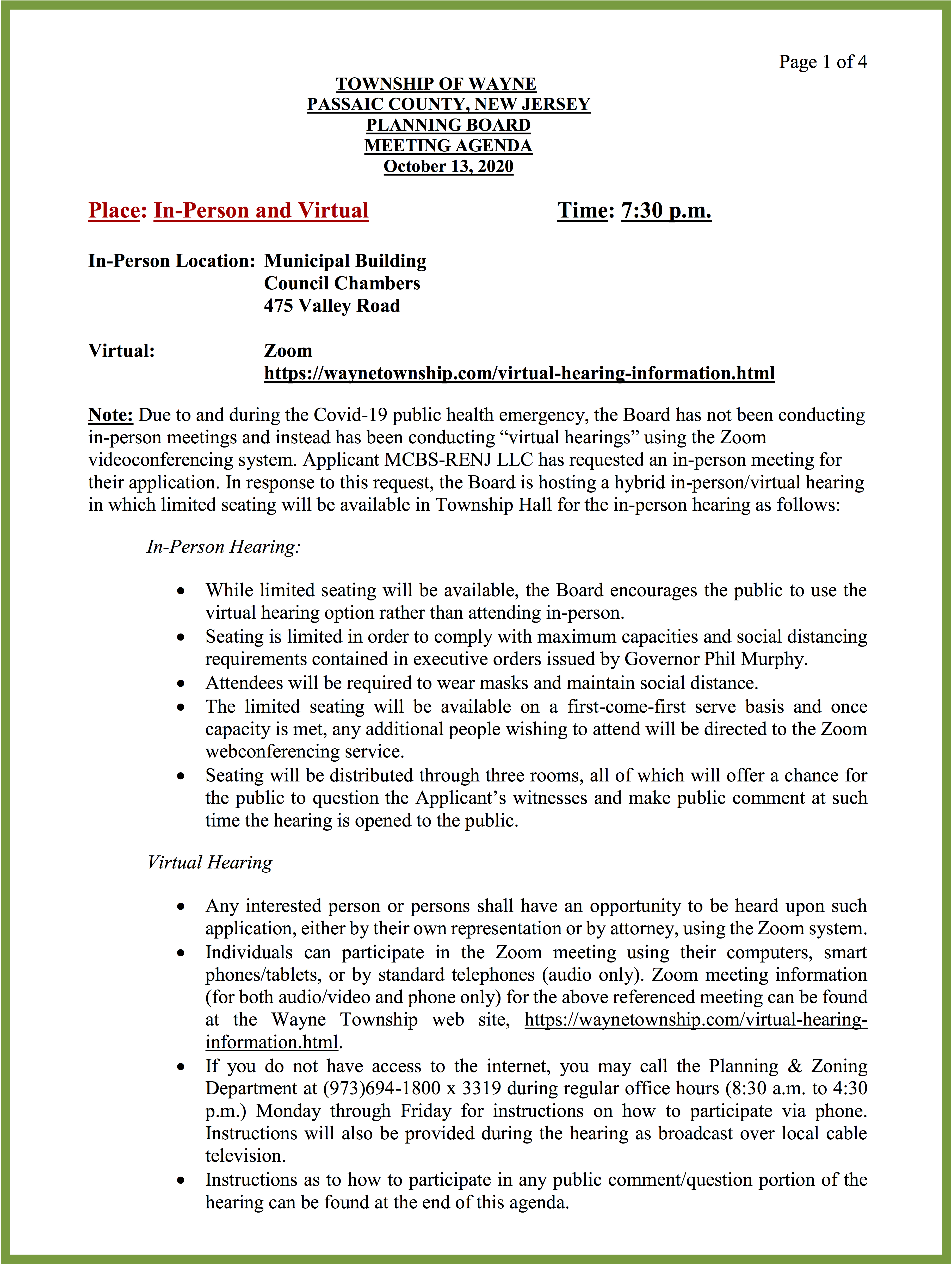 October 13 Planning Board Meeting Announcement and Instructions TAPinto