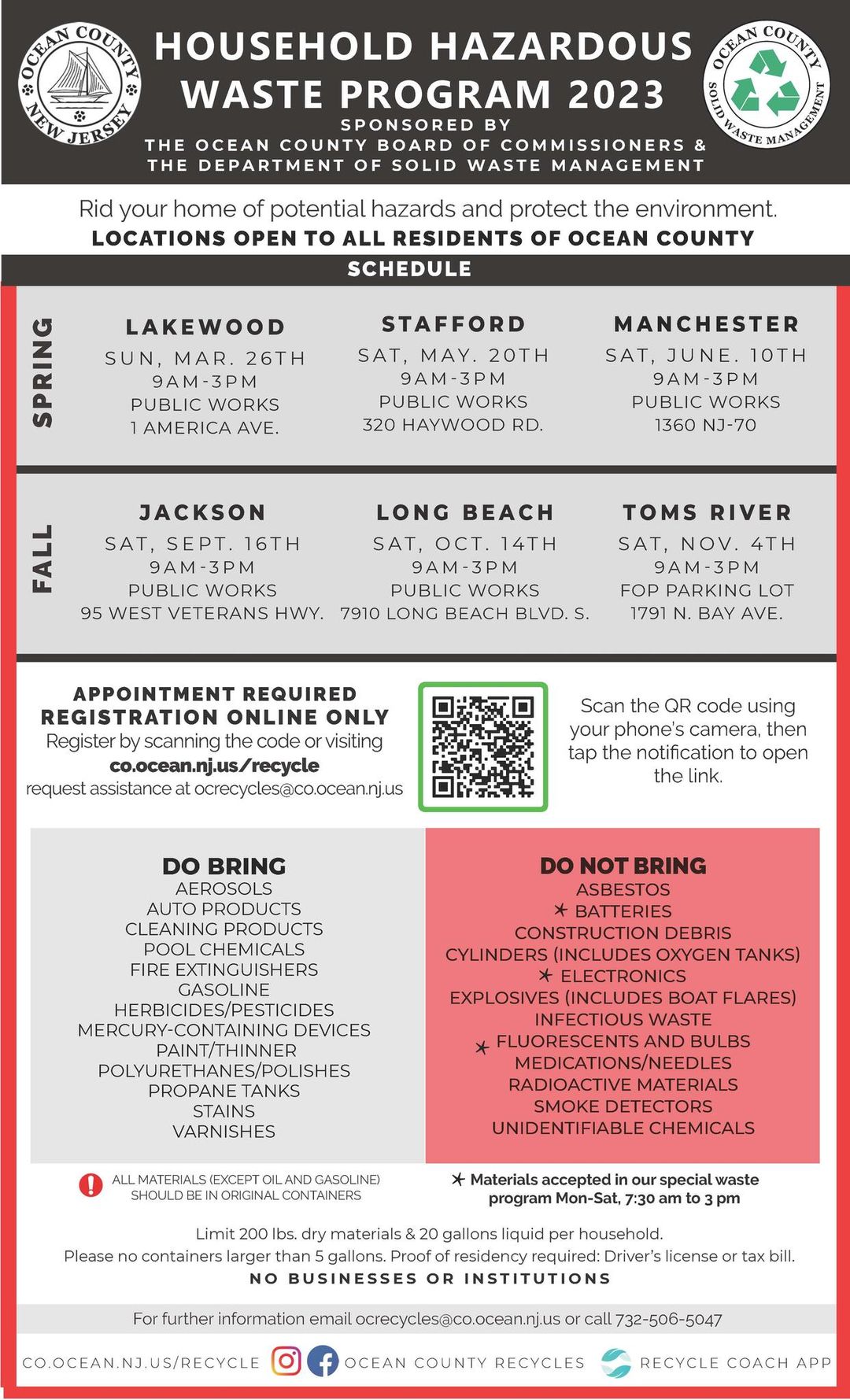 Stafford Township Hosting Household Hazardous Waste Program on May 