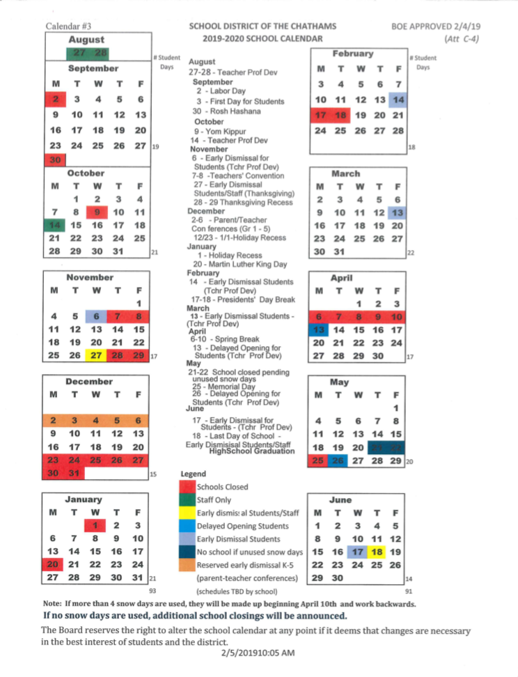 Chatham Board of Education Approves School Calendar for Remainder of School Year | Chatham, NJ News TAPinto