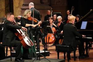 Carousel image 6247d431b1ae95362432 10 19 24 cellist macrae violinist danilow pianist beck with pso led by milanov  002 