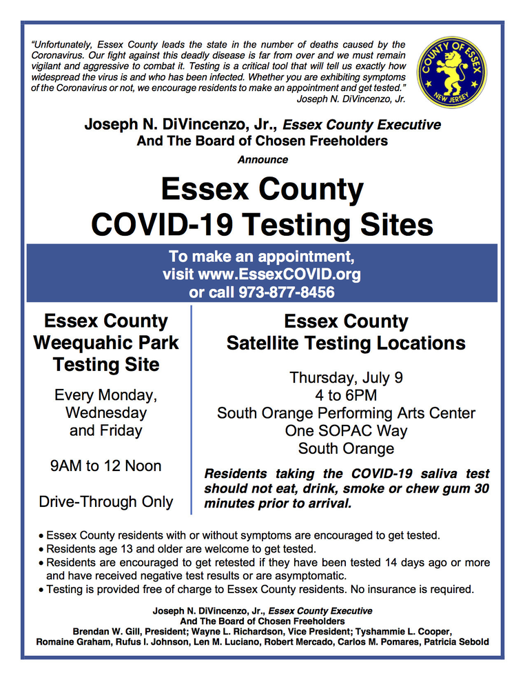South Orange Will Be Essex County Coronavirus Testing Site This Week Tapinto