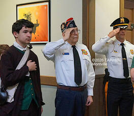 Carousel image de4aae6feebdc7135545 1 lazar student in 1700s garb  vfw member tom mazzaccaro  and police chief andrew caggiano mjb