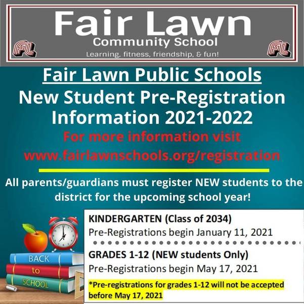 Fair Lawn Public School New Student Registration Begins in January