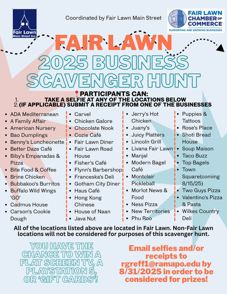 Fair Lawn’s 4th Annual Small Business Scavenger Hunt Launches This August