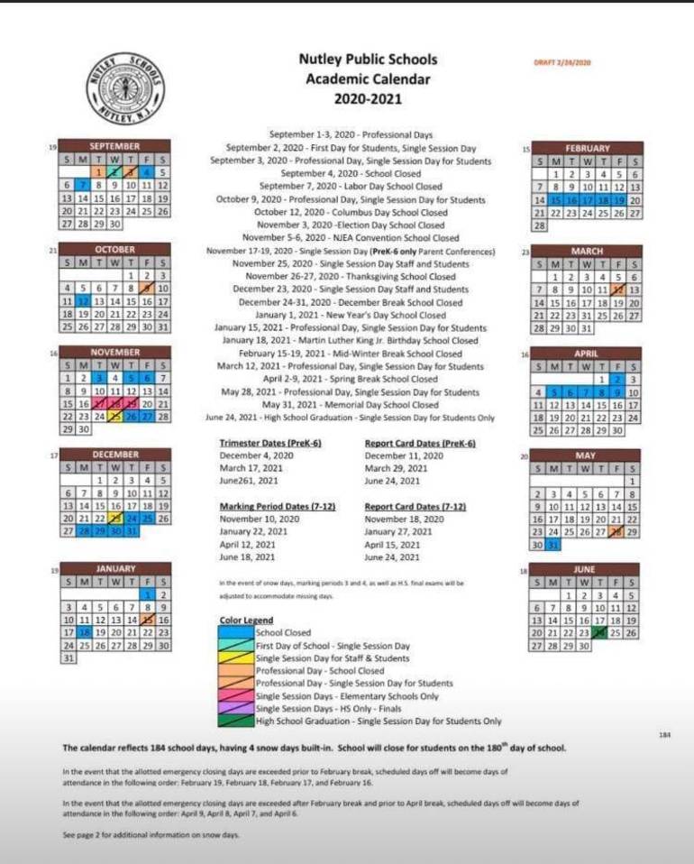 Nutley 2020 2021 Academic Year Has 180 Days Of Classes TAPinto Nutley 2020 2021 Academic Year Has 180 Days Of Classes TAPinto