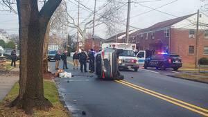 Carousel image 4b414233dec9eaa57b61 2024 overturned car on terrace avenue hasbrouck heights tues nov 26 around 12noon by faith a