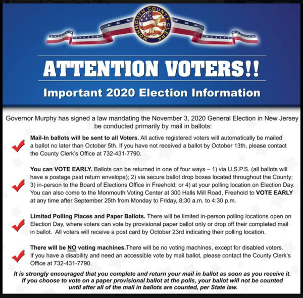 Monmouth County Clerk Hanlon Updates Voters on Mailin Ballot Process