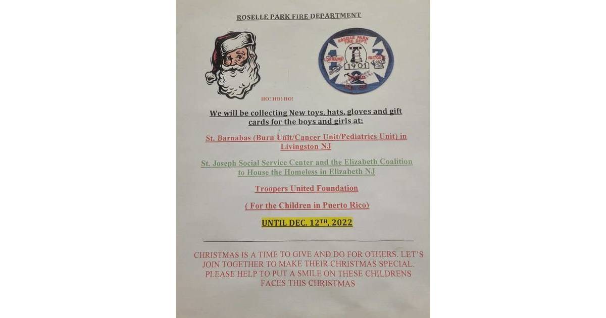 Roselle Park Fire Department Holding Holiday Gift Drive Roselle Park
