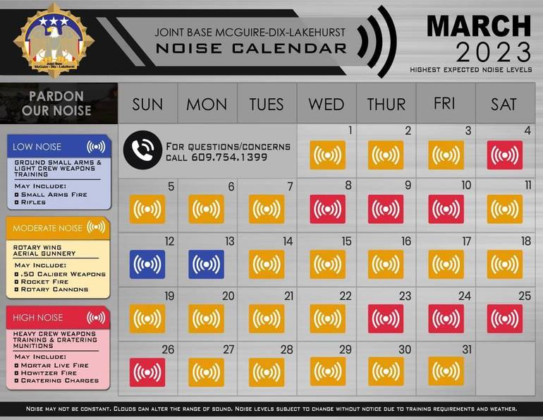 Pardon Our Noise: JBMDL Releases March Noise Calendar | Bordentown, NJ News  TAPinto