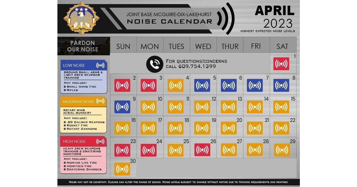 Pardon Our Noise JBMDL Releases April Noise Calendar Bordentown, NJ