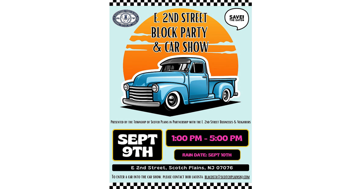 Block Party & Car Show on E. 2nd Street in Scotch Plains on Sept. 9