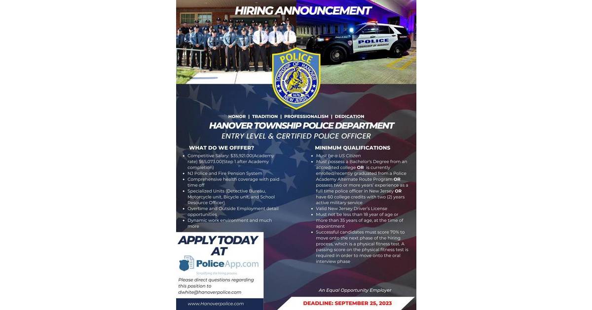 The Hanover Township Police Department is Hiring Hanover Township, NJ News TAPinto