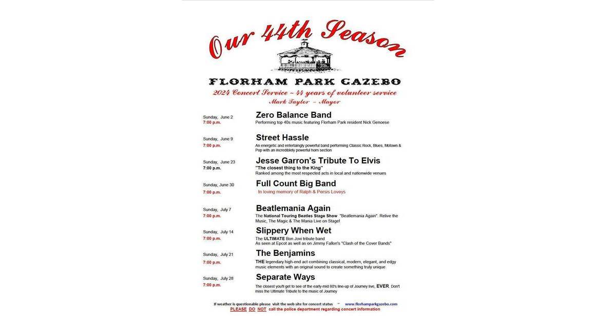 2024 Florham Park Gazebo Concert Series | East Hanover/Florham Park, NJ ...