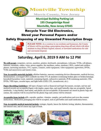 Montville Announces Spring Paper Shred Erecycle Rx