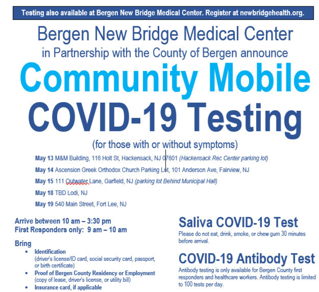 Bergen New Bridge Medical Center In Partnership With County Of Bergen Announce Mobile Covid 19 Testing Tapinto