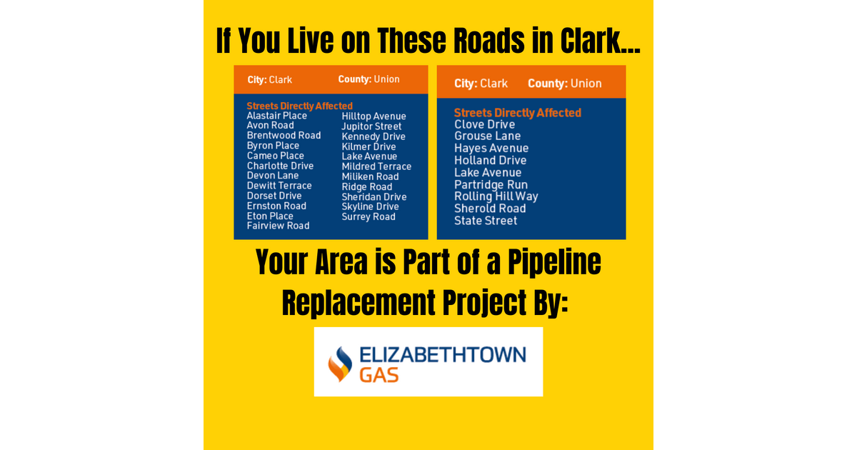Clark Township Alerts Residents to Elizabethtown Gas Pipeline